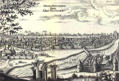 Velikiy Novgorod Illustration från resor till den store hertigen av Muscovy och kungen av Persien av Adam Olearius, 1656 av Unbekannt