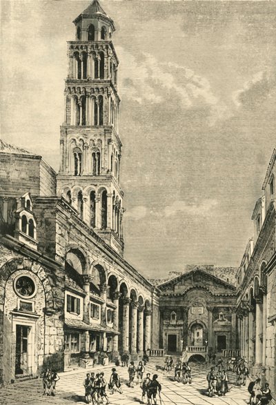 Utsikt i Spalatro, Visar Campanile och Peristyle av Diocletianus palats, 1890. av Unbekannt