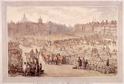 Utsikt över Smithfield Market, London, 1810 av Unbekannt