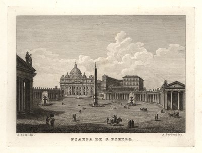 Utsikt över Petersplatsen, Piazza di S. Pietro, med Peterskyrkan och forntida egyptisk obelisk av Unbekannt