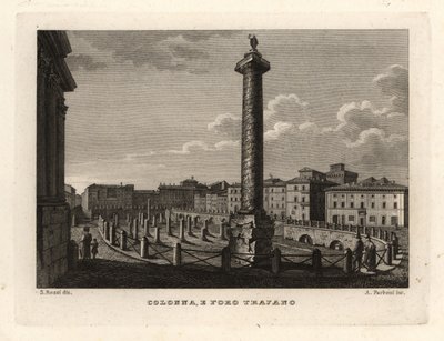 Utsikt över Trajanus kolumn och Trajanus forum, Colonna e Foro Trajano av Unbekannt