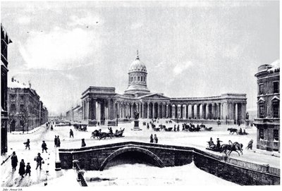 Utsikt över Kazan-katedralen i Sankt Petersburg, ca. 1850 av Unbekannt