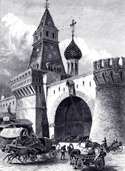 Utsikt över Nikolskaya-tornet och vapenhuset i Moskva, ca 1860 av Unbekannt