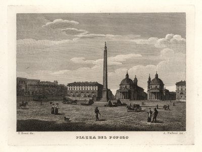 Utsikt över Piazza del Popolo, Rom, med forntida obelisk från Heliopolis, Egypten av Unbekannt