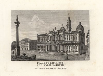 Utsikt över Piazza e Basilica di Santa Maria Maggiore, torget och kyrkan Saint Mary Major med dess Mariapelare, Rom av Unbekannt