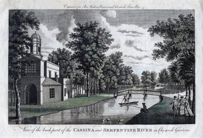 Vy över den bakre delen av Cassina och Serpentine River i Chiswick Gardens, London av Unbekannt