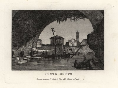 Vy över den trasiga Ponte Rotto, Pons Aemilius, i floden Tibern, Rom av Unbekannt