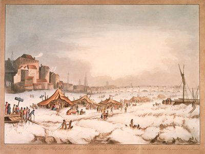 Utsikt över den frusna Themsen utanför Three Cranes Wharf, London, 1814 av Unbekannt