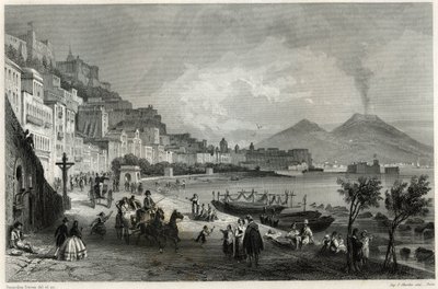 Utsikt över hamnen och staden Neapel på 1800-talet, i boken om Medelhavet av Louis Enault (1824-1900), fransk journalist och resenär. av Unbekannt
