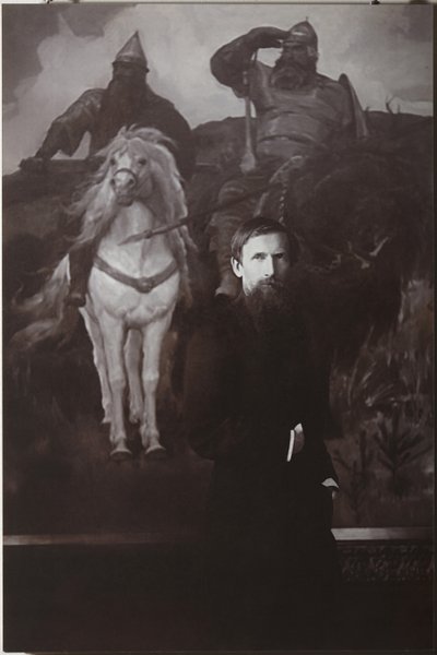 Viktor Vasnetsov före sin målning Bogatyrs av Unbekannt