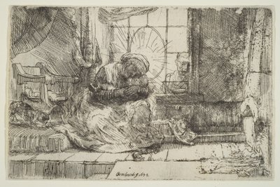 Jungfru och barn med katten: och Josef vid fönstret, 1654. av Unbekannt