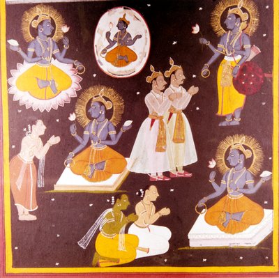 Vishnu dyrkade i Fem manifestationer, c1690 av Unbekannt