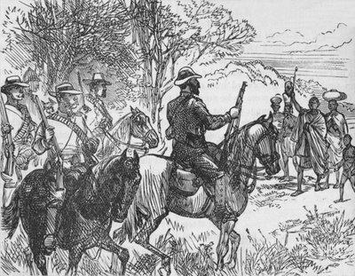 Volontärer som möter en lojal kaffer och hans familj, c1880 av Unbekannt
