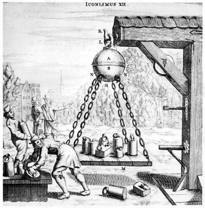Från Guerickes demonstration av lufttryckets kraft, 1672 av Unbekannt