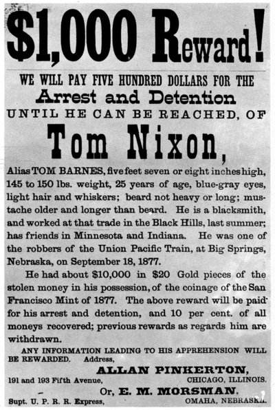 Efterlyst affisch för fredlösen Tom Nixon, c1877 1954 av Unbekannt