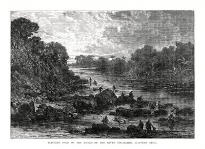 Tvätta guld på stranden av floden Urubamba, Peru, 1877 av Unbekannt