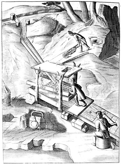 Tvätta malm för att utvinna guld, 1683 av Unbekannt