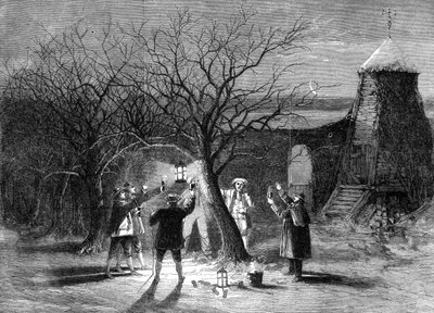 Segla äppelträd med varm cider i Devonshire på tolfte aftonen 1861 av Unbekannt