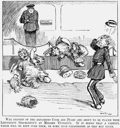 Vaxmodeller av Peary och Cook, polarforskare, vid Madame Tussauds, London, 1909 av Unbekannt