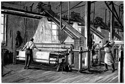 Vävskjul försedd med Jacquard power vävstolar, c1880 av Unbekannt