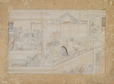 Bröllopsförberedelser: folio från en Nala-Damayanti-serie, 1775-1800. av Unbekannt