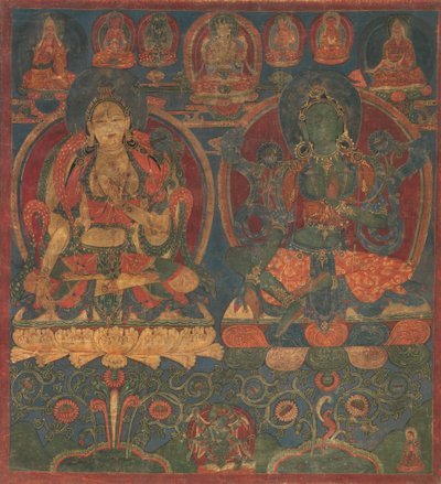Vit Tara och Grön Tara, 1450-1500. av Unbekannt