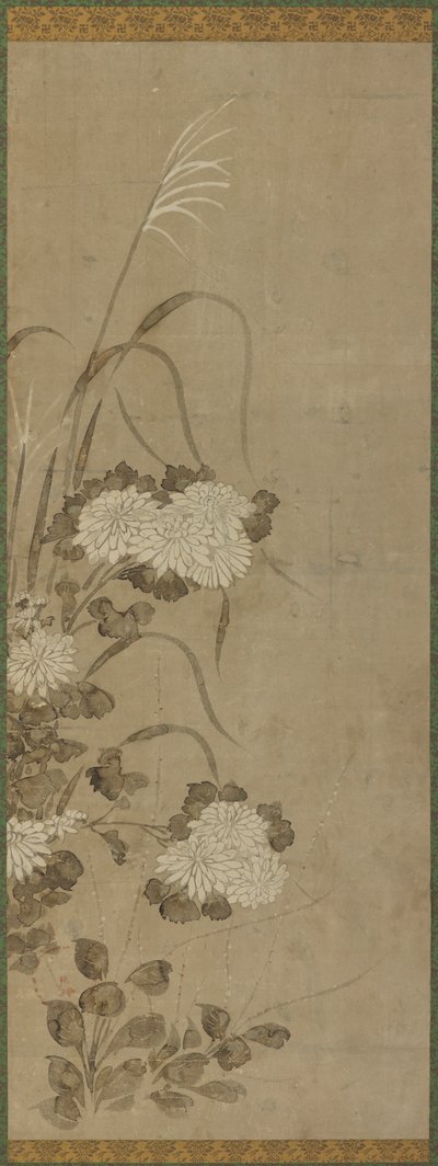 Vita krysantemum och gräs, Edo-perioden, 1615-1868. av Unbekannt