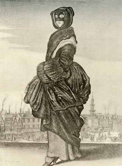 Vinter - Utomhus vinterklänning av engelsk kvinna, regeringstid av Charles I, c1620-1640, 1937 av Unbekannt