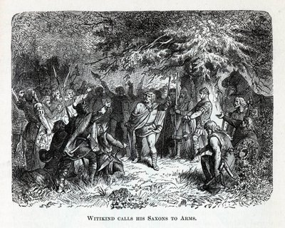Wittekind kallar sina Saxons till vapen, 1882 av Unbekannt