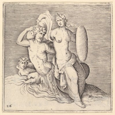 Woman with Shield Seated on Seamonster, publicerad ca. 1599-1622. av Unbekannt