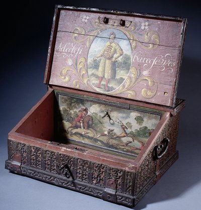 Träkassa eller skrivlåda med porträtt av Peter den stores son, ca. 1695 av Unbekannt