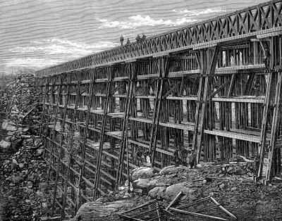 Träbockbro på Union Pacific Railroad, Dale Creek, Wyoming, USA, 1869 av Unbekannt