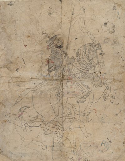 Dyrkan av Brijnathanji och Swamini recta, ryttarporträtt verso, K. 1800. av Unbekannt