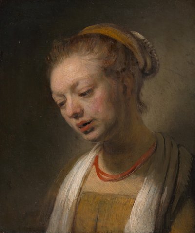 Ung kvinna med ett rött halsband, ca. 1645. av Unbekannt