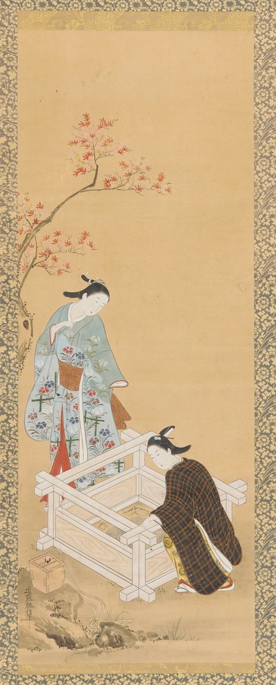 Ungdom och en jungfru nära en brunn, Edo-perioden, 1615-1868. av Unbekannt