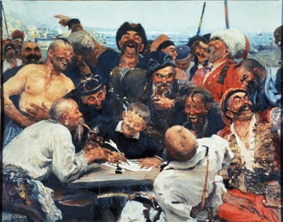 Zaporozhye kosacker skriver ett brev till den turkiska sultanen, målning av Ilya Repin. av Unbekannt