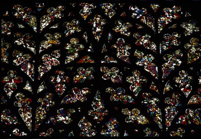 Abstrakta mönster av fragment av målat glas från 1200-talet i Bishops eye window, South Rose av Unbekannt Unbekannt