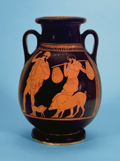Attic rödfigurerad pelike: grisar, svinhjordar och Odysseus, av grismålaren, 470-60 f.Kr. av Unbekannt Unbekannt