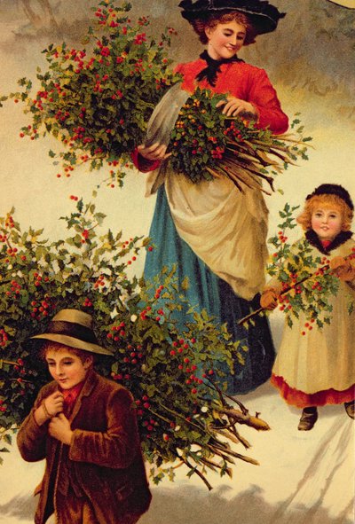 Carrying Home the Christmas Holly, viktoriansk, (bokillustration) av Unbekannt Unbekannt