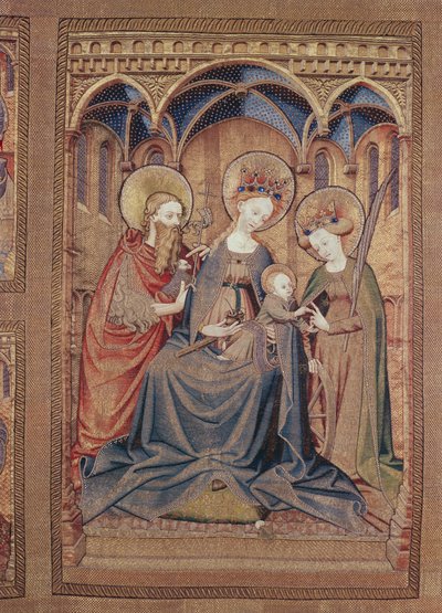 Centralpanel av ett altare frontal. The Mystic Marriage of St.Catherine del av Mass Dräkter av Order of the Golden Fleece, södra Nederländerna, mitten av 1400-talet av Unbekannt Unbekannt