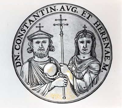 Konstantin VI (770-c.797 e.Kr.) och hans mor Irene (gravyr) (bw foto) av Unbekannt Unbekannt