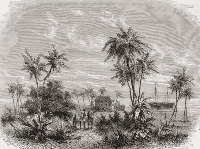 David Livingstones hus i Zanzibar, Tunisien, Östafrika, illustration från "The World in the Hands", graverad av Henri Theophile Hildibrand (1824-97), publicerad 1878. av Unbekannt Unbekannt