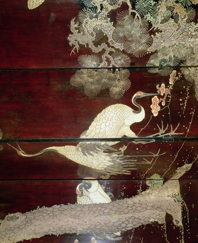 Detalj från en Coromandel-skärm som visar hägrar, 1619 (lack) av Unbekannt Unbekannt