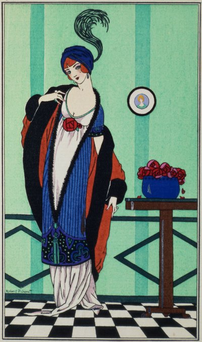 Pälsrock med muslintunika från `Costumes Parisiens av Robert Pichenot, 1913 av Unbekannt Unbekannt