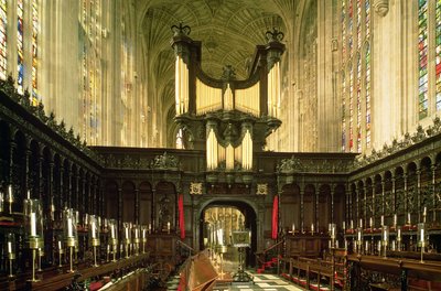 Interiörvy som visar gång och orgel, Kings College Chapel, Cambridge av Unbekannt Unbekannt