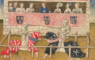 John Chalon av England och Lois de Beul från Frankrike tornerspel, från Royal Armory Manuscript, 1448 av Unbekannt Unbekannt