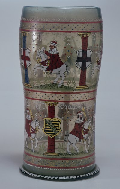 Kurfuersten Hupen (tyskt valglas) emaljerat med scener av kejsare och sju kurfurstar som rider på vita hästar, Bohemian, 1625 av Unbekannt Unbekannt