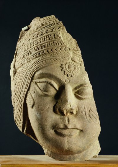 Röd sandstenshuvud av Yakshi, Bharhut, 2:a århundradet f.Kr av Unbekannt Unbekannt
