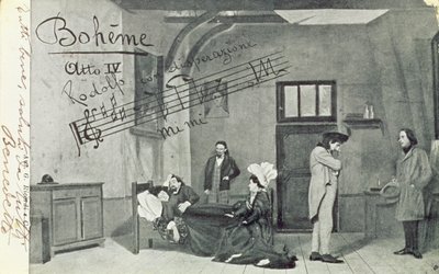 Scen från akt IV av operan "La Boheme", av Giacomo Puccini (1858-1924) (bw foto) av Unbekannt Unbekannt
