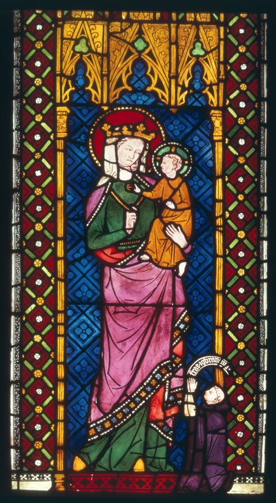 Fönster i målat glas föreställande Madonna och barn från Köln, ca 1380 av Unbekannt Unbekannt